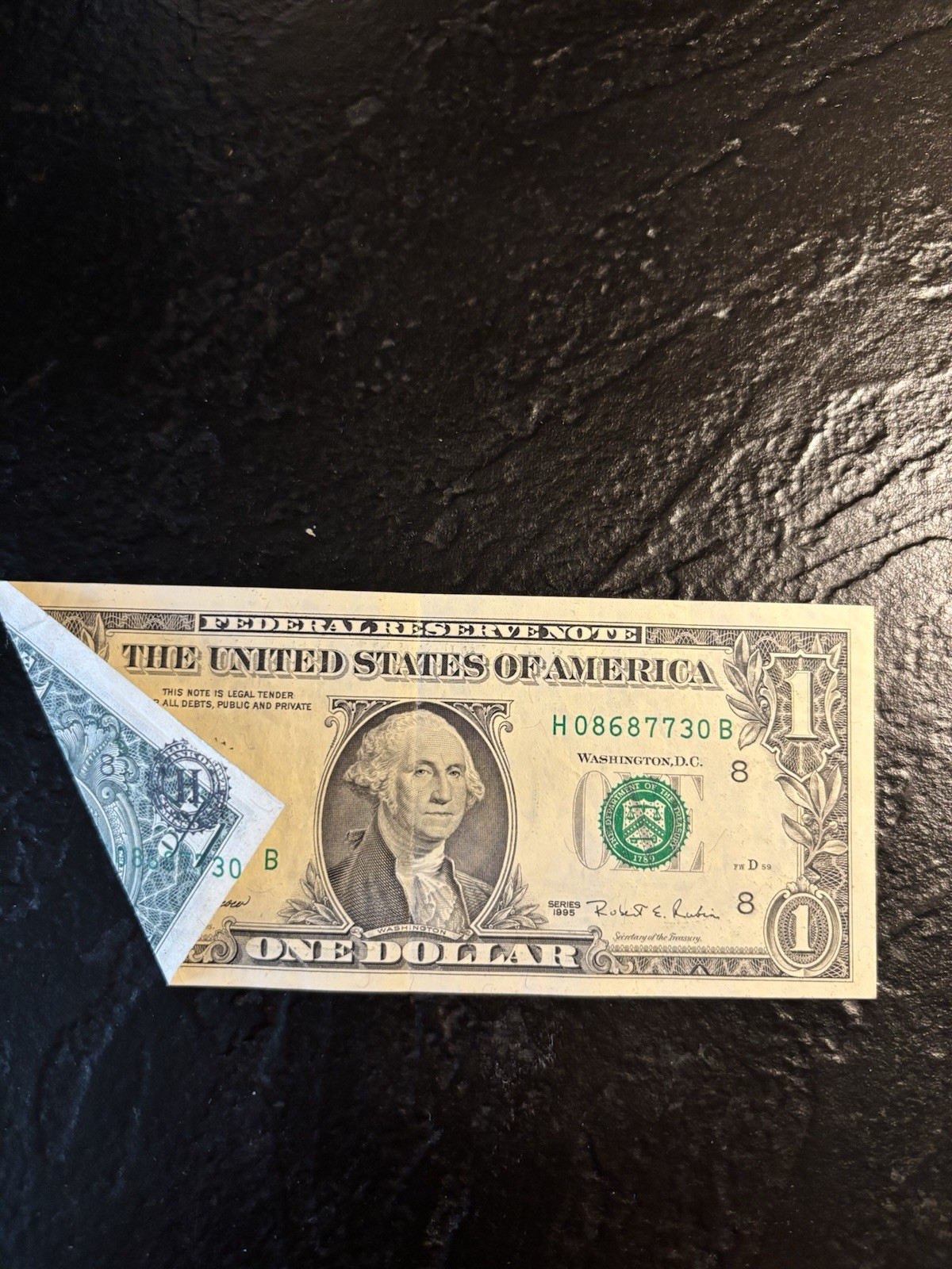 1995 $1 US Dollar Error Note Fold Over Misaligned Print H08687730B