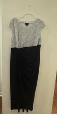 Connected Apparel Women 18W Silver Lace Sequin Top Black Knit Formal Dress Gown