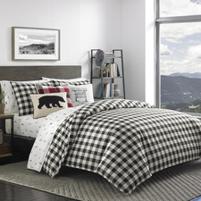 - King Comforter Set, Cotton Reversible Bedding, Buffalo Plaid Bedding Set Blac