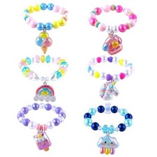 Niceup Unicorn Princess Charm Bracelets Set for Girls Pack Stretchy Beaded 6