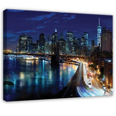 Leinwand Stadt Nacht Brücke Lichter Wandbilder Groß Leinwandbild Wanddeko 186 - Bild 1 von 4