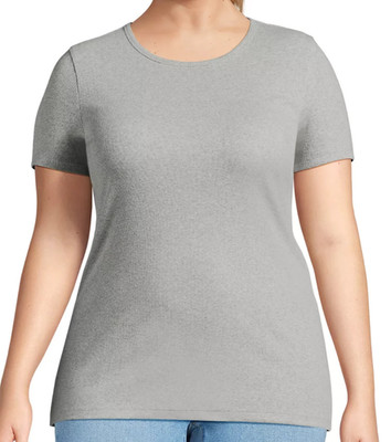 Lands' End Size 2X Heather Gray Micro Rib Knit top, short sleeve, crewneck, NWT