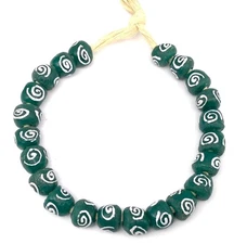 Ghana Handmade Green Zen Recycled glass African trade beads-#3319