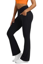 Flare Leggings for Women Yoga Pants with Pockets High Waisted Crossover Flare...