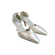 Vintage Dyeables Satin  Leather Heels Shoes White Size 8B Bridal Strap Stained 