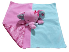 Okie Dokie Lovey Security Blanket Plush Rattle Elephant Satin Flower Pink Blue