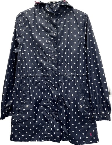 Joules Navy Spotty Full Zip Lightweight Raincoat Jacket Size 10 Hooded