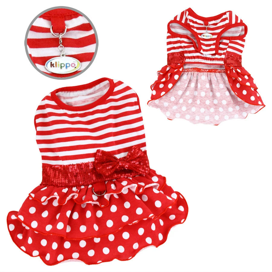 Klippo Dog Clothes Sparkling Bow Ruffle Layered Dress Red XS-XL Puppy Pet - Image 2 of 4