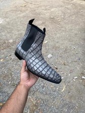 Handmade Men Gray crocodile boots, Men alligators boot, Men Chelsea boots
