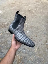 Handmade Men Gray crocodile boots, Men alligators boot, Men Chelsea boots