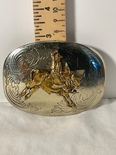 German Silver bull riding design belt buckle 3 1/2