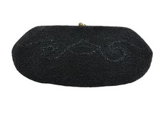 Vintage 50's Walborg Black Beaded Small Purse Clutch Bag