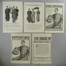 House of Kuppenheimer LOT of 5 PRINT AD - 1905  Men's Clothing, Fashion