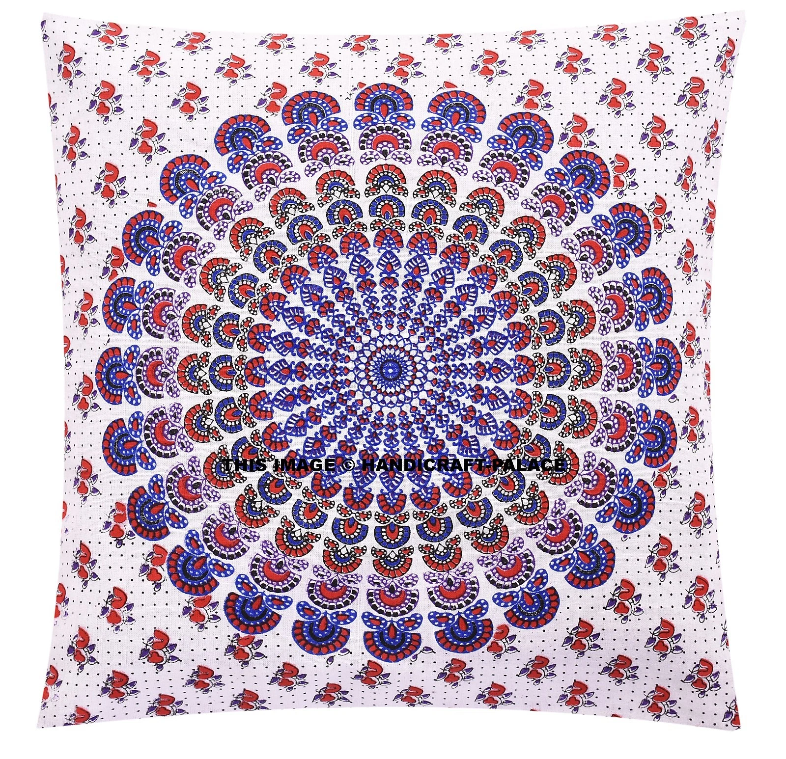Decorative Peacock White Cushion Cover 16" Mandala Print Bohemian Sofa Throw