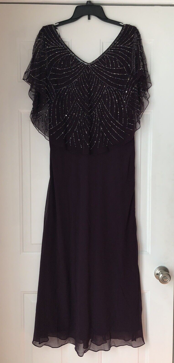 Women's J Kara Petite Pop Over Long Beaded Dress Size 10P NWT Wine