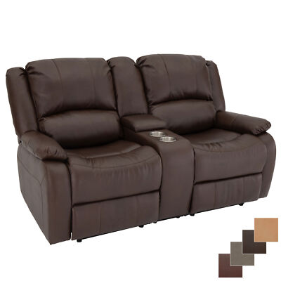 RecPro Charles 67'' Double RV Zero Wall Hugger Recliner Sofa W/ Console Mahogany