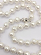 8mm - 9mm Cultured Pearl Sterling Silver Hand Knotted Necklace 19.5"