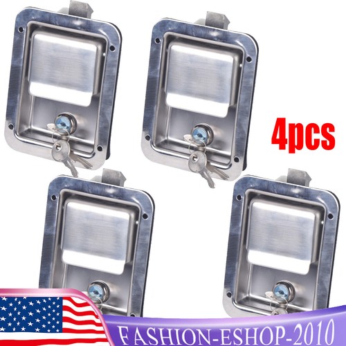 4× Paddle Door Lock Stainless Steel Truck Tool Box Trailer Latch Handle+2 Key US