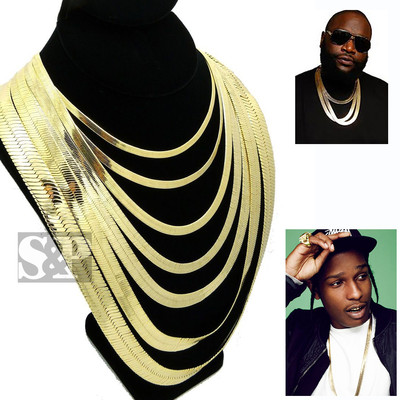 Hip Hop 14K Stamped Herringbone Gold PT 4mm to 14mm, 20'' 24'' 30'' Chain Necklace