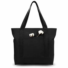 Stylish Canvas Tote Bag with an External Pocket Top Zipper Closure Daily Esse...