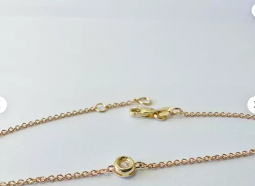 14k Gelbgold 0,02ct natürlicher Diamant Solitär 7" Armband Sprungring bei 6,5" - Bild 1 von 1