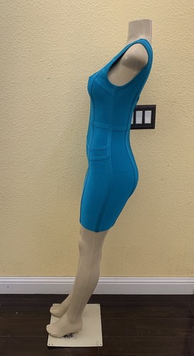 Vestido BEBE Talla Pequeña Azul Sin Mangas Mini Bodycon Vendaje - Imagen 8 de 10