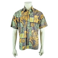 RJC Hawaiian Camp Shirt Green Brown Reverse Print Tropic's Mens M