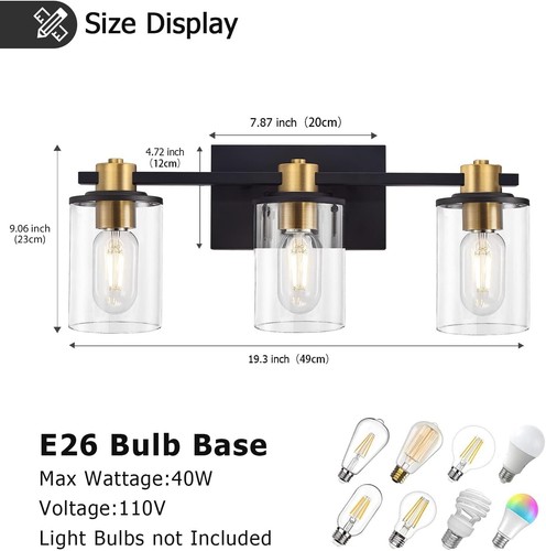 Stambord 3 Light Bathroom Vanity Light Black and Gold Light Fixtures, Sconce P1 - Picture 2 of 2