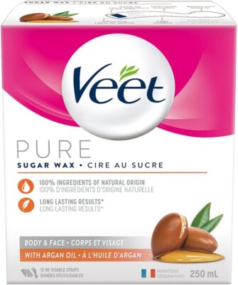 VEET Pure Sugar Wax, Hair Removal Kit, Argan Oil 250mL