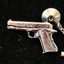 45 Colt Army M1911 1 inch Pistol Hat or Lapel Pin Silver tone Chrome  SLX