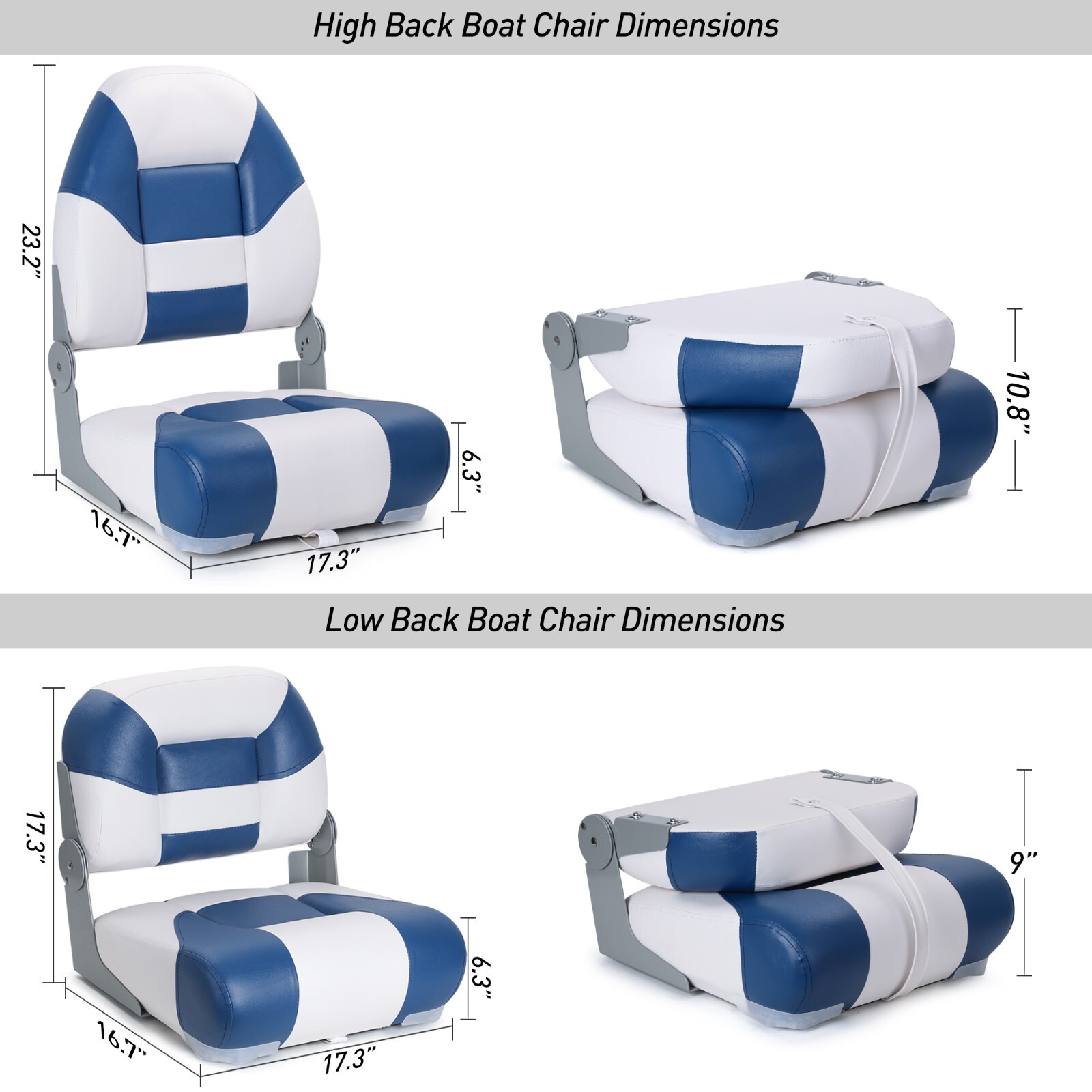 NORTHCAPTAIN White/Pacific Blue  52" Folding Bass Boat Seat 3 PCS