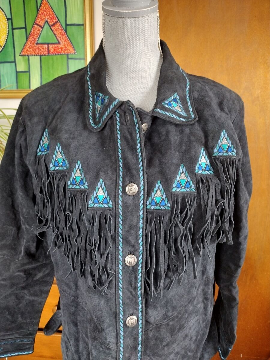 Bob Mackie Wearable Art Black Leather Suede Fringe Western Bob Mackie Wearable Art Black Leather Suede Fringe Western