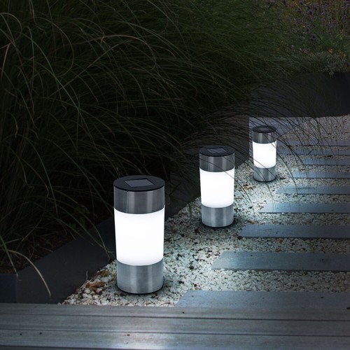 LED Solar Lampen Edelstahl Außen Garten Weg Erdspieß Steck Leuchten Akku 3er Set - Bild 4 von 10