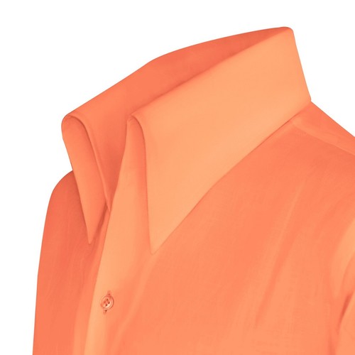 Orange High Open Button Down Collar Buttonless Men's Formal Summer Party Shirt - Picture 9 of 10