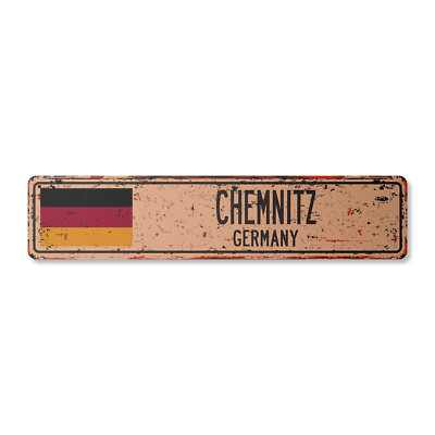 CHEMNITZ GERMANY Vintage Street Sign German flag city country road wall rustic
