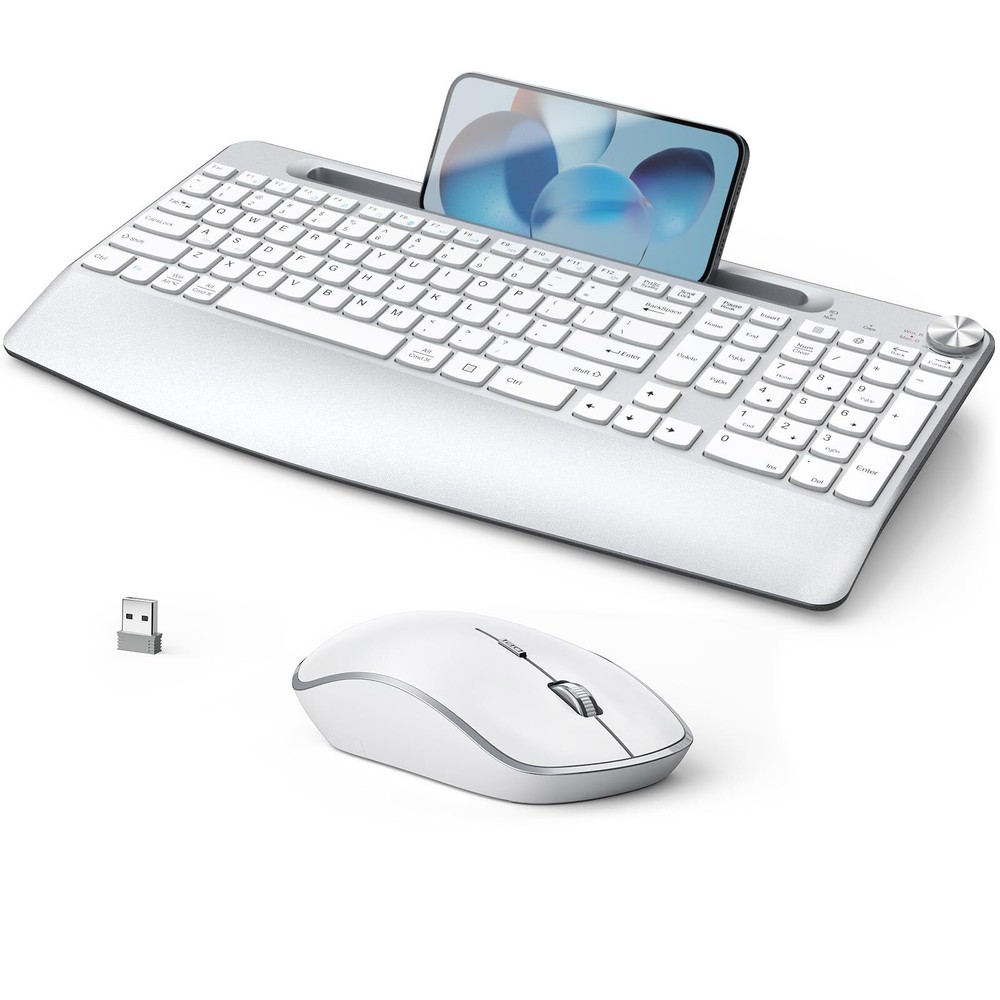 Ergonomic Wireless Keyboard and Mouse Combo with Phone Holder for Comfortable Typing and Productivity