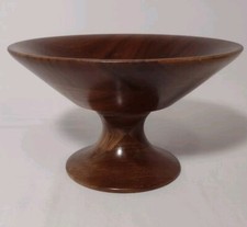 Turned Walnut Wood Bowl Pedestal 7" x 4-1/4" Tall Excellent Condition