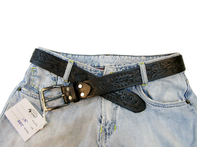 WESTERN BELT FLORAL TOOLED LEATHER UNISEX JEANS PANTS TROUSER WITH BUCKLE 32  50