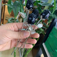 6" natural Obsidian Single head rose Quartz Crystal Carved heal Gift 1pc