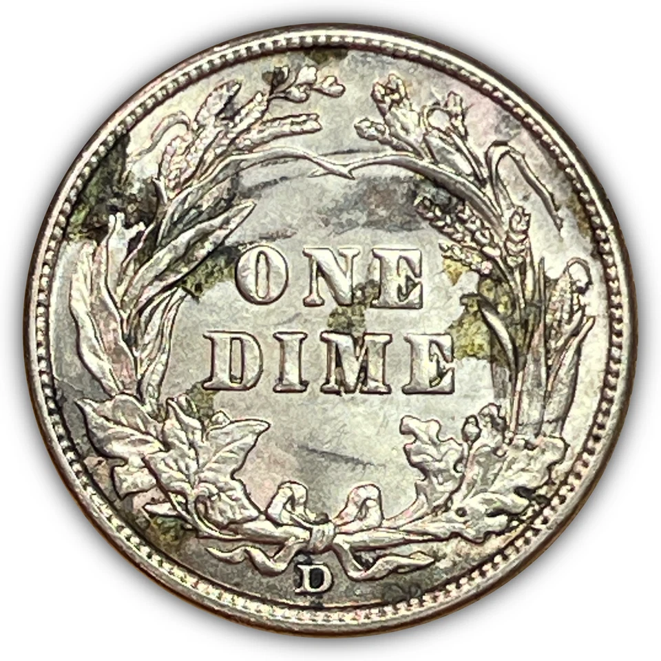 Moneda de diez centavos de plata barbero 1912-D sin circular UNC #19025 Foto 2 de 3