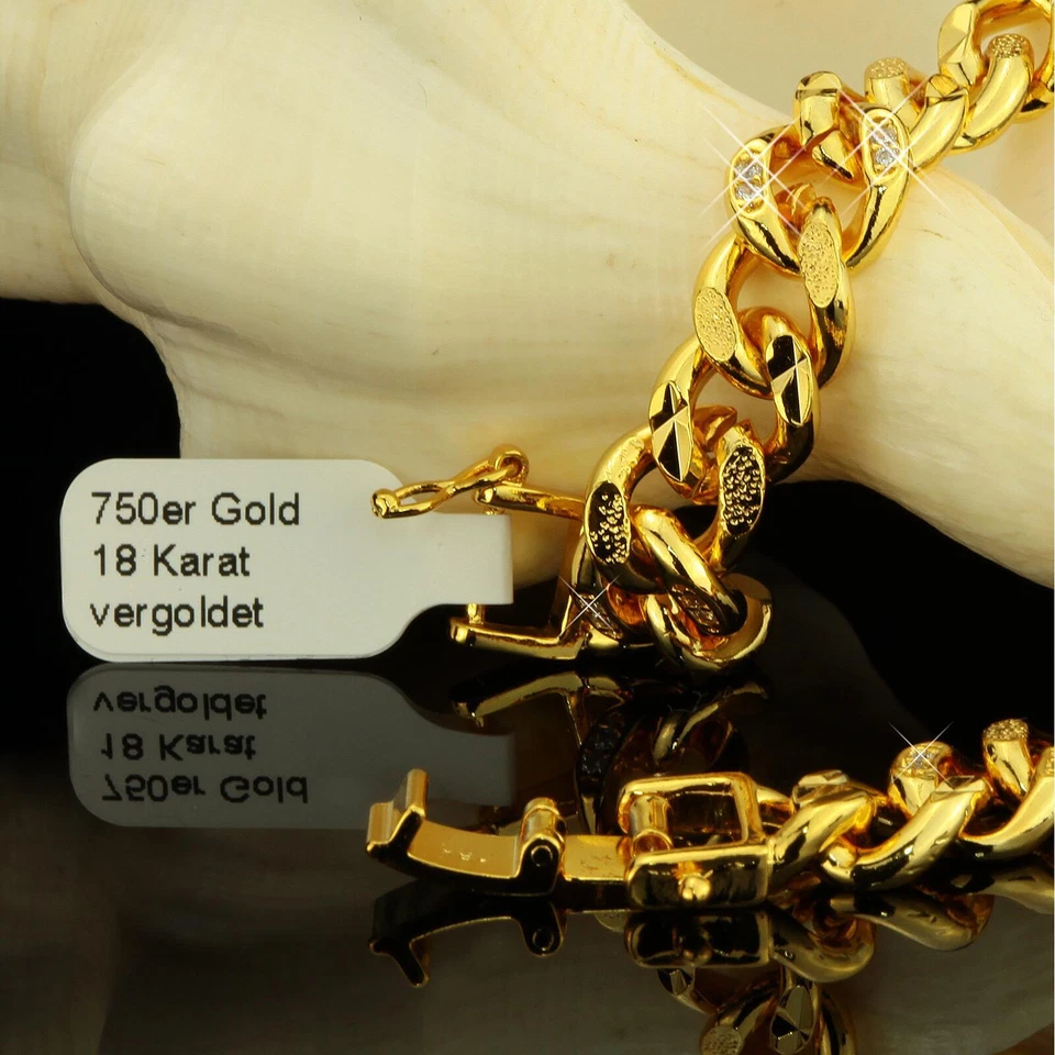 Panzerarmband 10 mm Zirkonia weiß Echt 750er 18 Karat vergoldet Damen B1891L - Bild 3 von 4