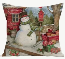 Vintage Snowman Whimsical Christmas Throw Pillow Cover Winter Holiday Home Decor