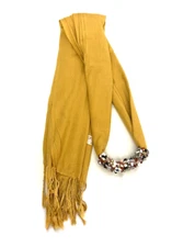 Pashmina Mustard Yellow w/ Multicolored Bead Accents ~ 74" L x 27" W