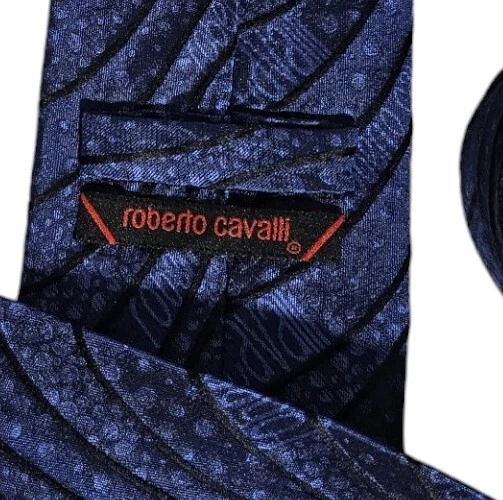 Corbata de seda ROBERTO CAVALLI ITALIA azul monograma geométrico marca W:3,4" usada en excelente estado  Foto 2 de 4