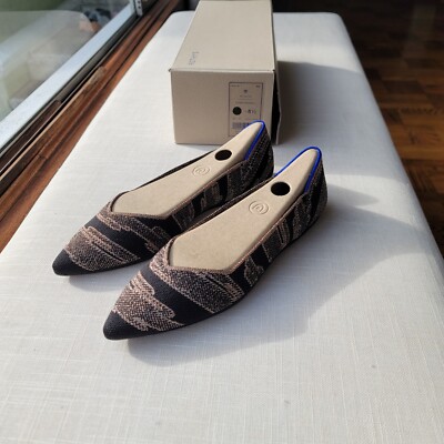 New! Rothy's sz Golden Shimmer Point Toe Flats Black Metallic