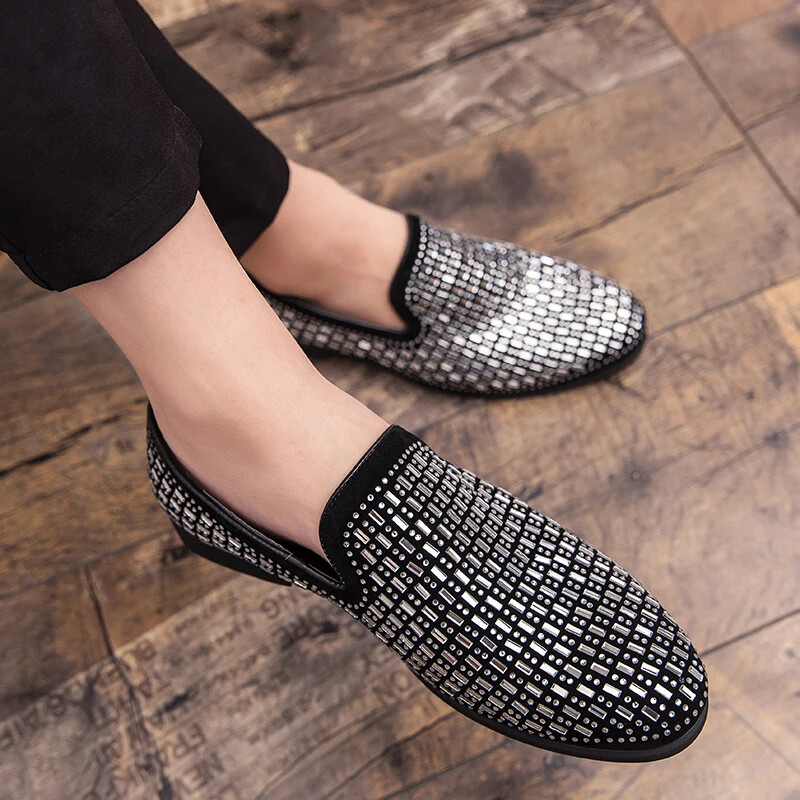 PANTOFOLA D’ORO Scarpe eleganti uomo di lusso strass mocassini slip on ballerine scarpe festa calzature