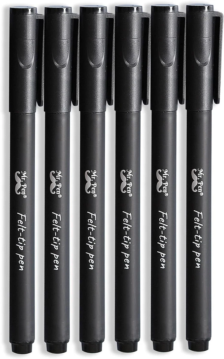 Mr. Pen- Pens, Felt Tip Black Pack of 6, Fast Dry, No