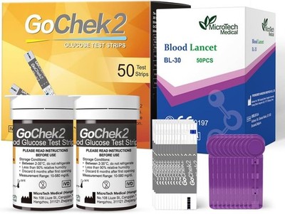 50-Count Blood Glucose Test Strips Lancets 180d Valid for Gocheck2 Monitor