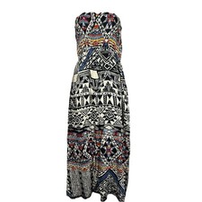 Angie Smocked Tube Top Maxi Dress Womens S Aztec Boho Gypsy Festival Fairy