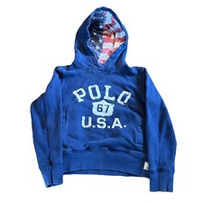 Boys Polo Ralph Lauren Hoodie USA Patriotic Navy Blue Size Small 8 Distressed
